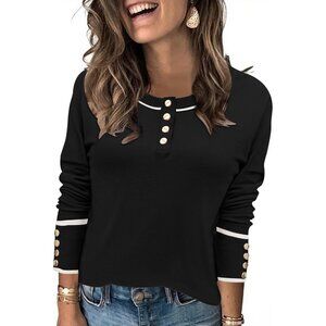 Women's Knit Sweater Long Sleeve Crew Neck Button Closure Stylish Top